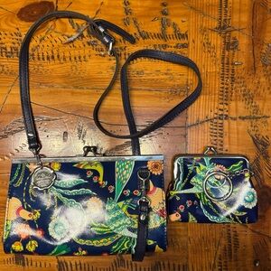 10th anniversary Patricia Nash Navy Floral Clutch and matching Wristlet Set